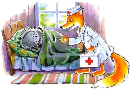 Лиса Лариска доктор пришла лечить ёжика